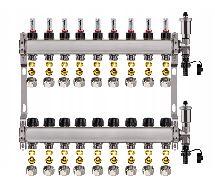 Rozdělovač pro podlahu nerezový 9-okruhové podlahové vytápění Pex