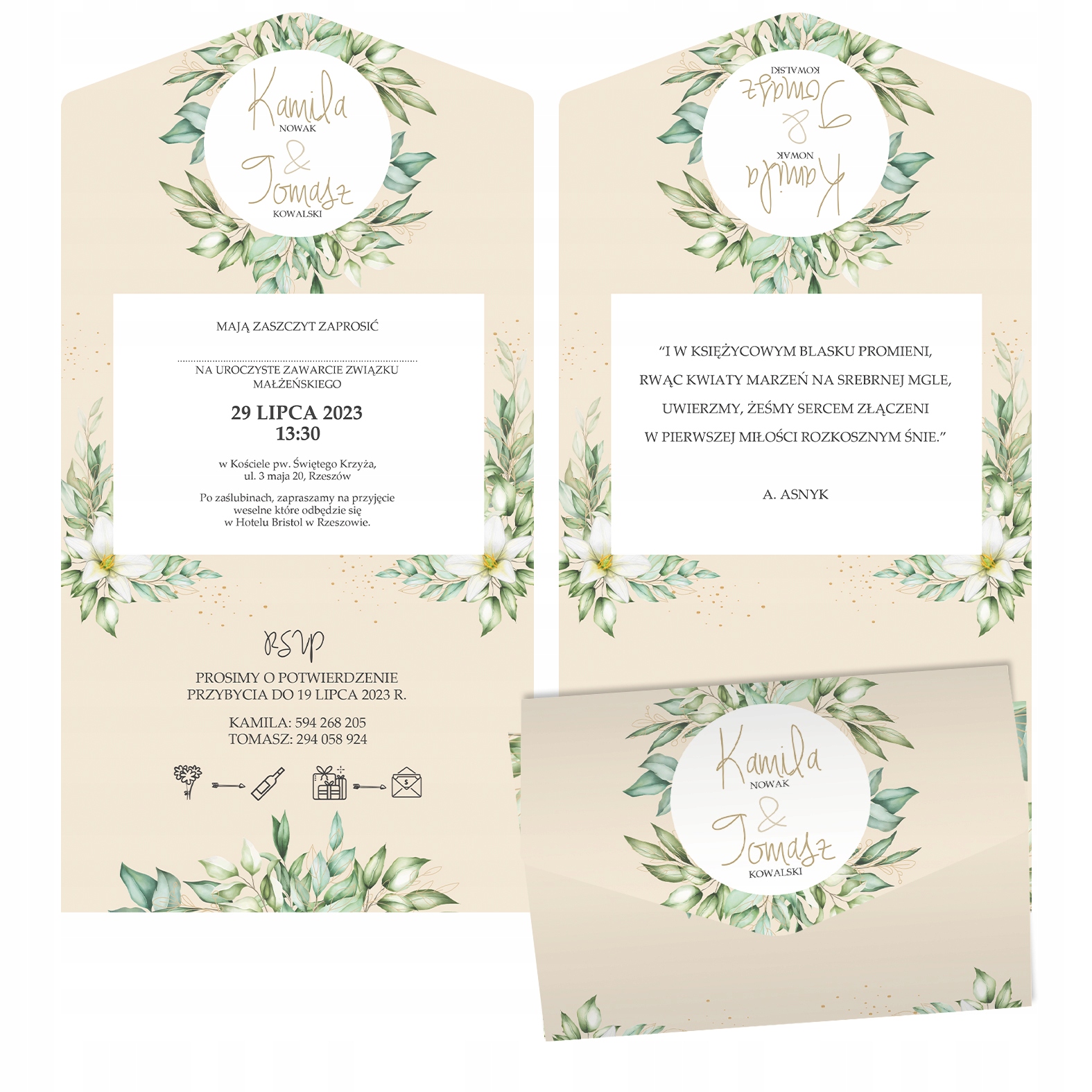 ZAPROSZENIE ŚLUBNE KOPERTA OPASKA LIŚCIE Z2 Kod producenta Zaproszenie dla gości