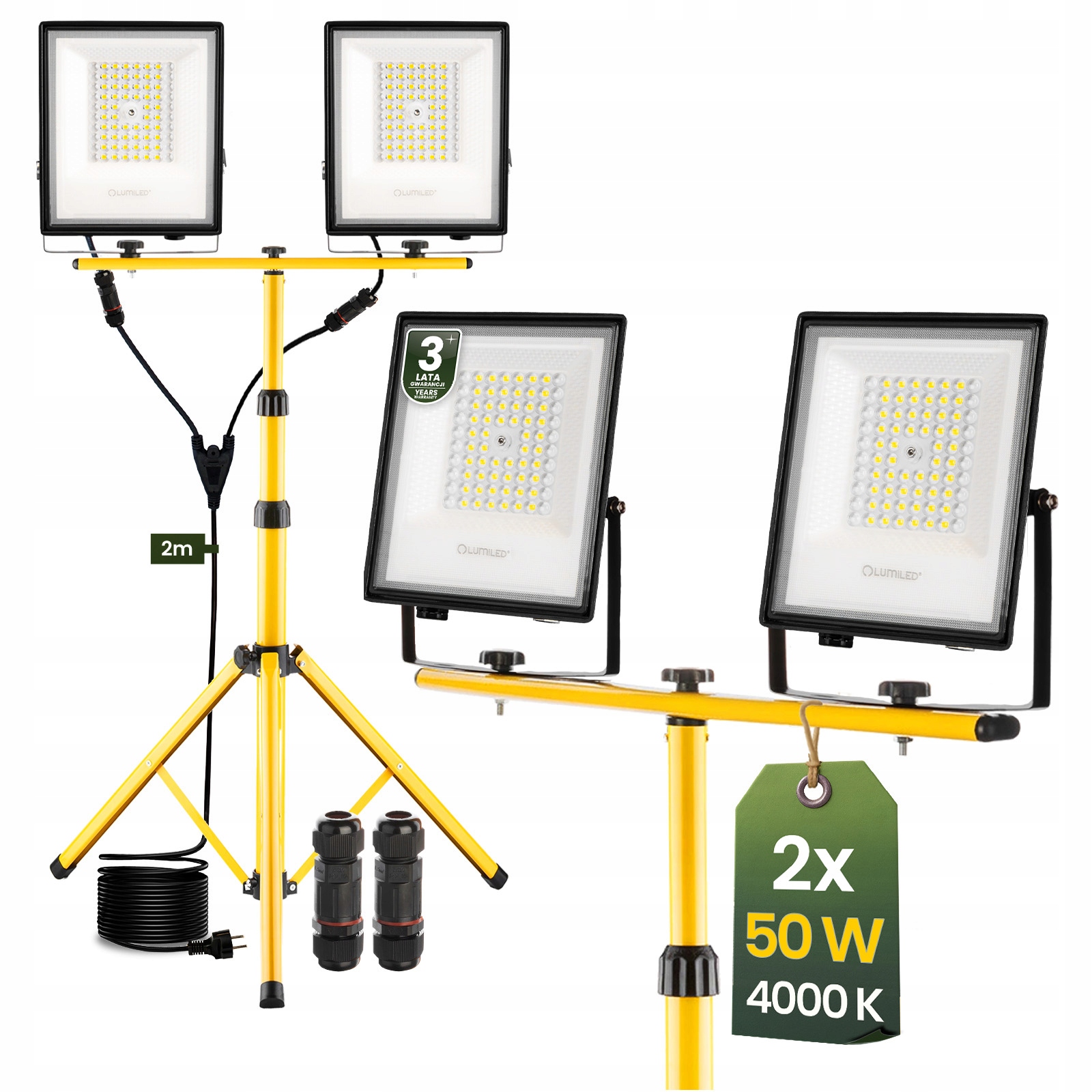 Led reflektor Halogen Lampa 2x 50W Pracovní Stavební Stativ Přenosný