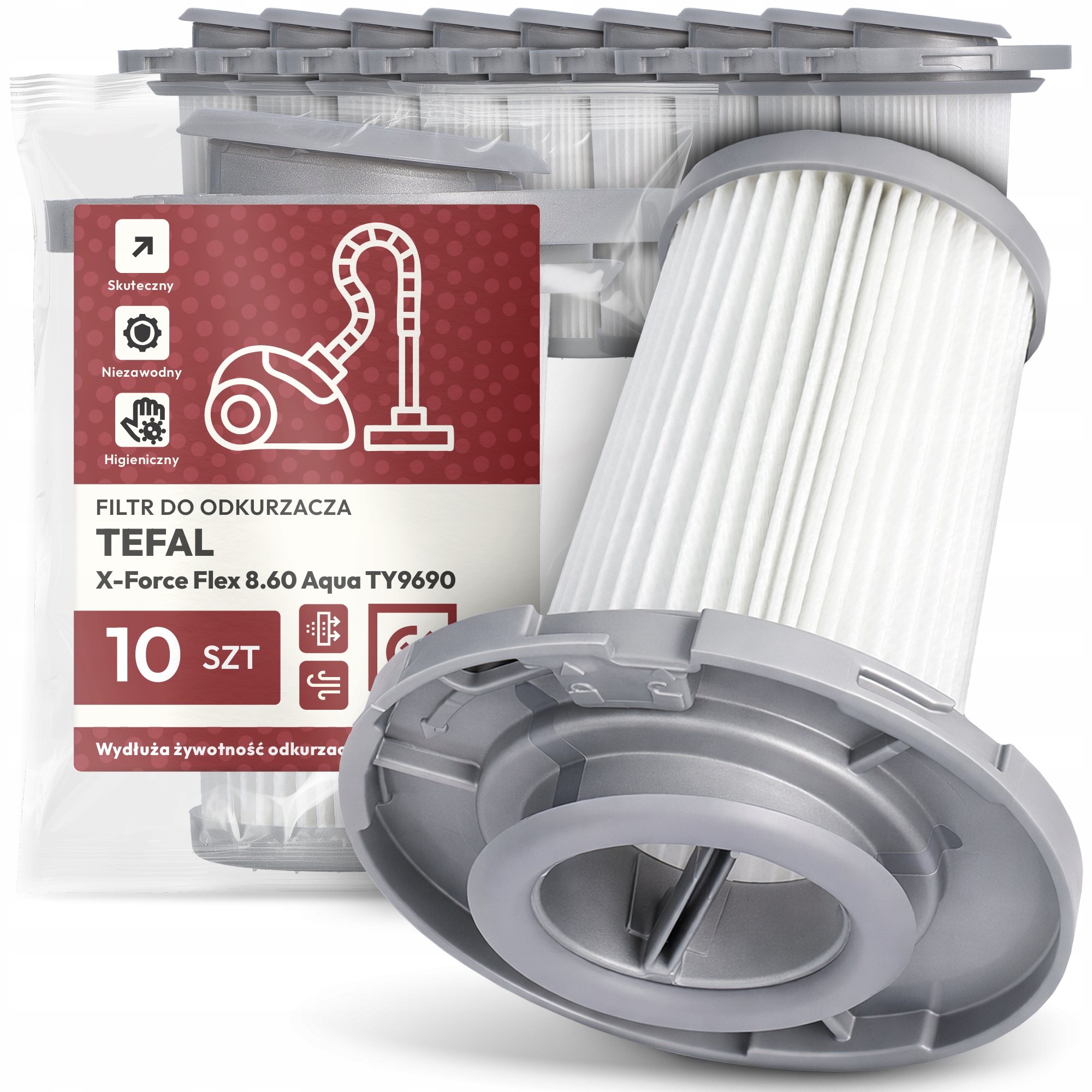 10 x Filtr Pro Vysavač Tefal X-Force Flex 8.60 Aqua TY9690 Em-w