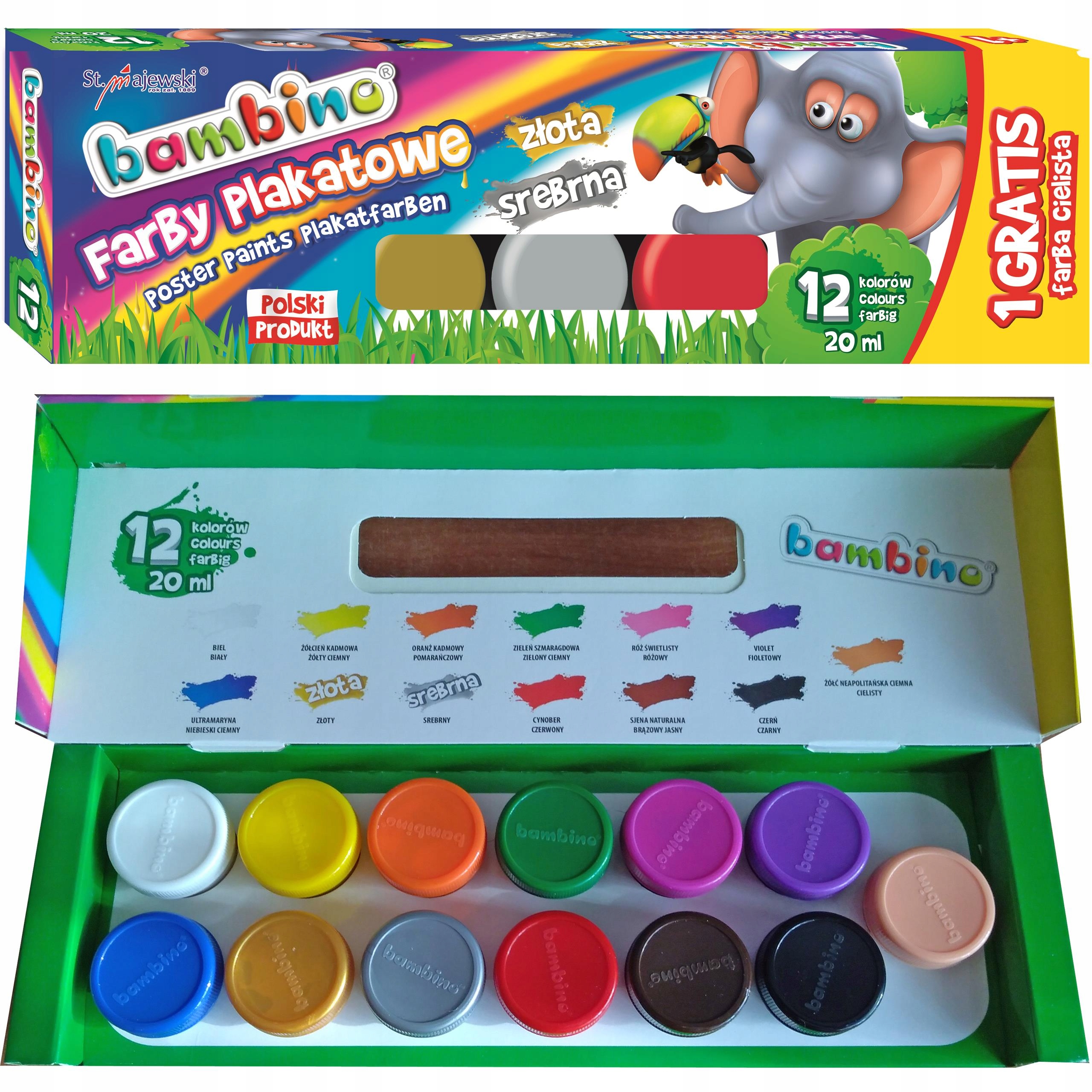 BAMBINO FARBY PLAKATOWE 13 KOL 20ML ZŁOTA SREBRNA