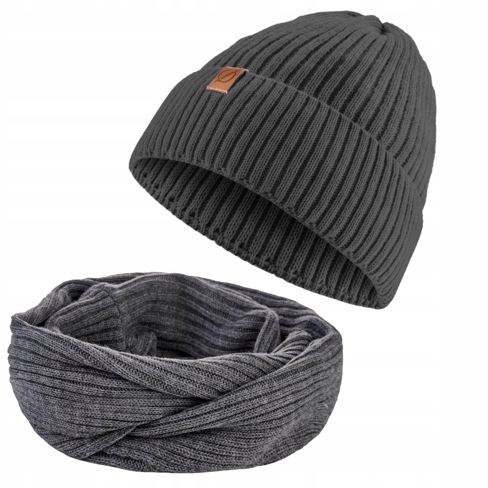 Tmavě šedý zimní set dámské Čepice Nákrčník 2 v 1