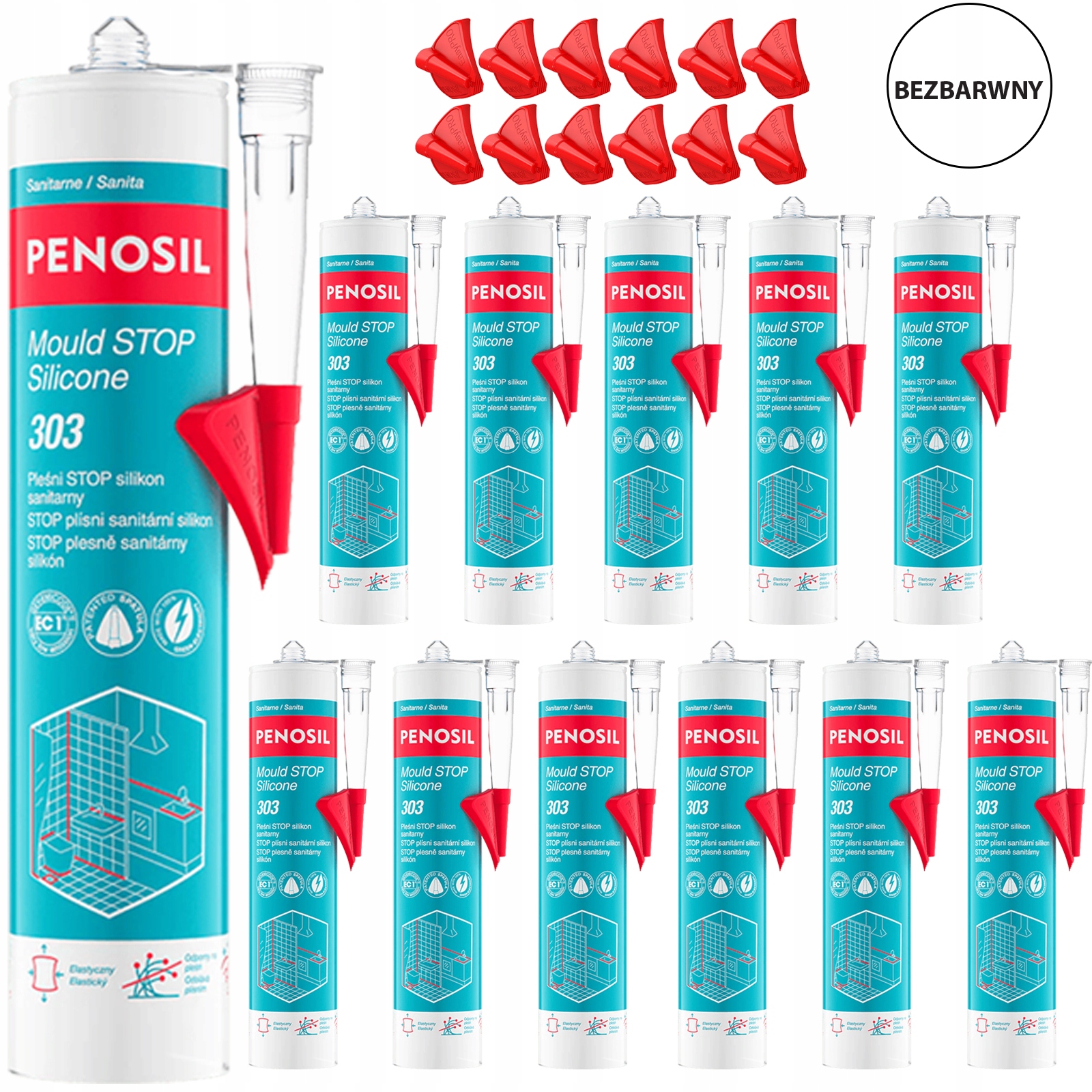 12 x Zliatina Plesne A Sanitárny silikón Penosil Bezfarebný Špachtľa zvarov