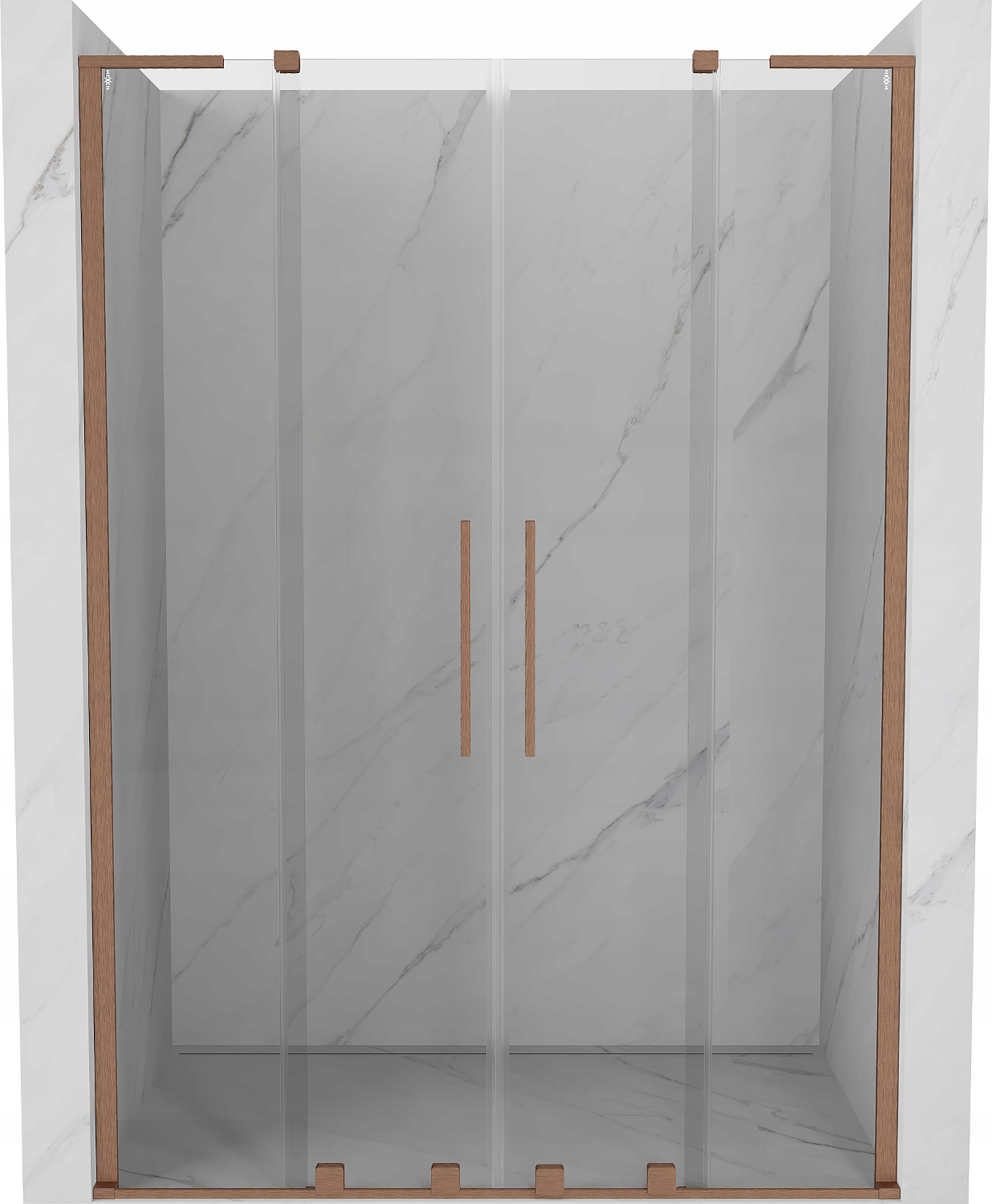 Mexen Velar L Duo Drzwi Prysznicowe Rozsuwane 150 CM Transparent Miedź