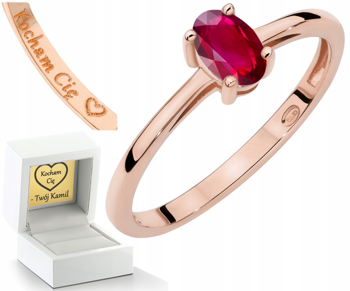 Růžové Zlato Prstýnek Přírodní Kámen Rubín Krvavý Drť 585