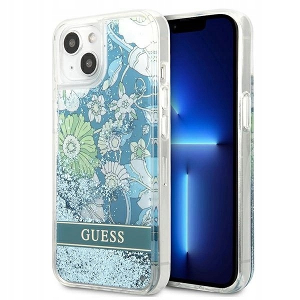Etui Guess Flower Liquid Glitter na iPhone 13 zielone