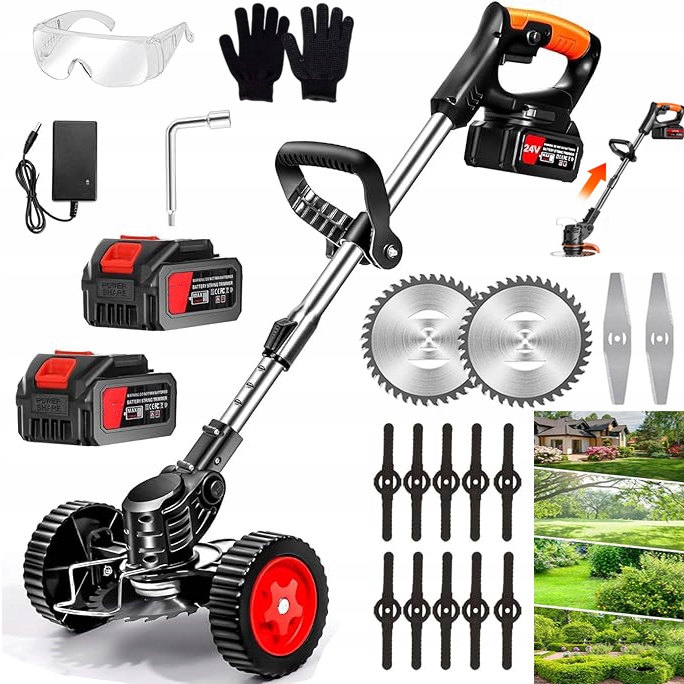 Akumulatorový Zahradní Vyžínač Trávy, Křovinořez 2X Aku, 3 Typy Nožů Kola