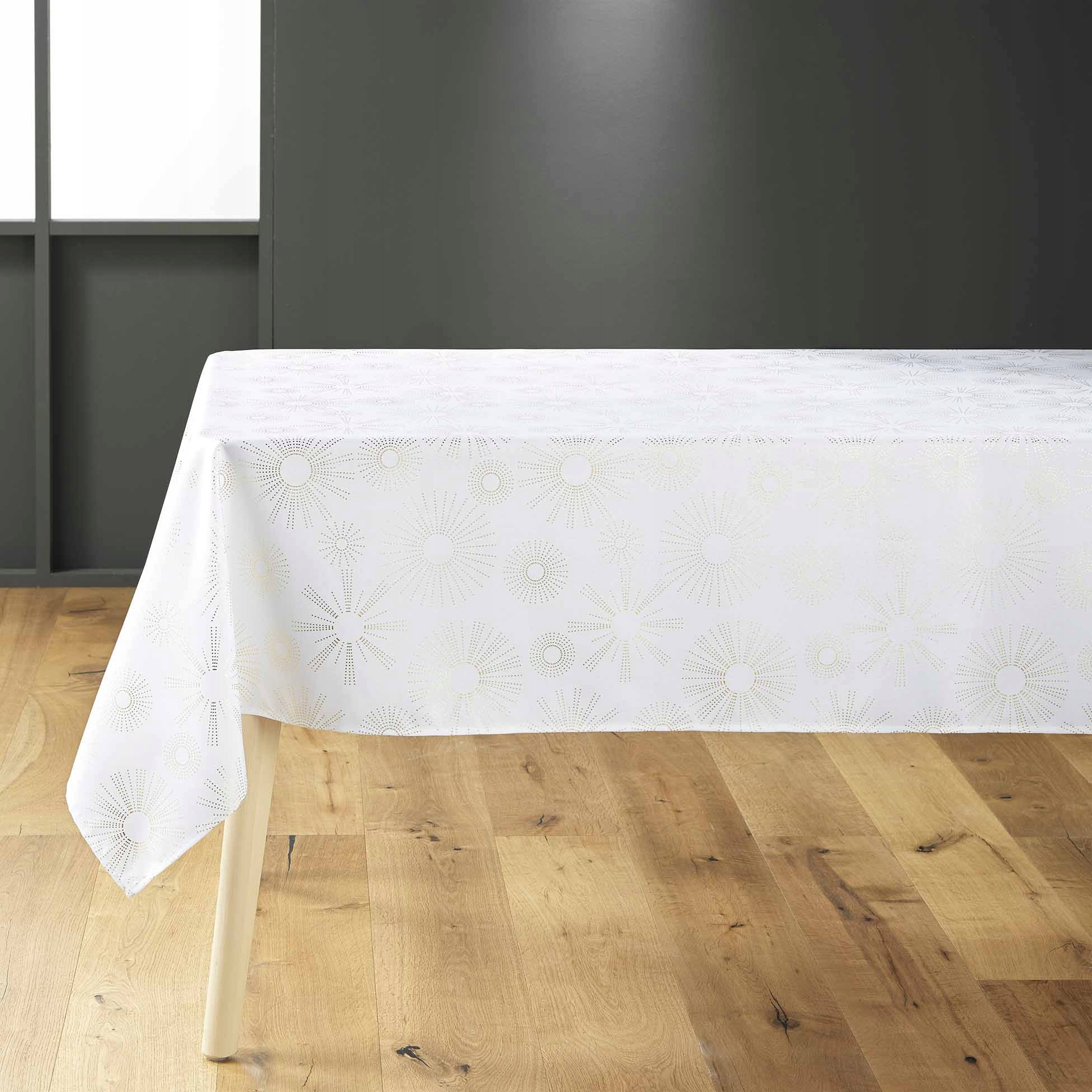 Bílý ubrus se zlatým zdobením, Pampille, 150 x 240 cm, bílý