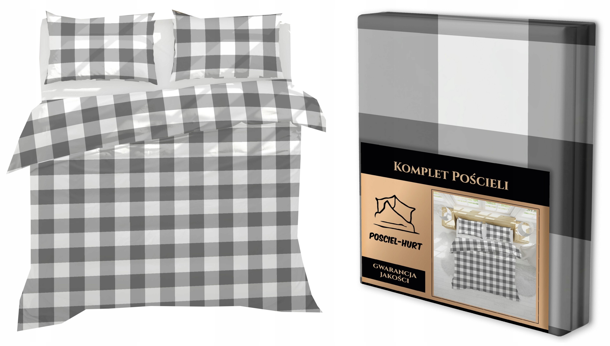 Krepové Povlečení 160x200 Povlak 70x80 Hrubá Polská Bavlna Mřížka šedá