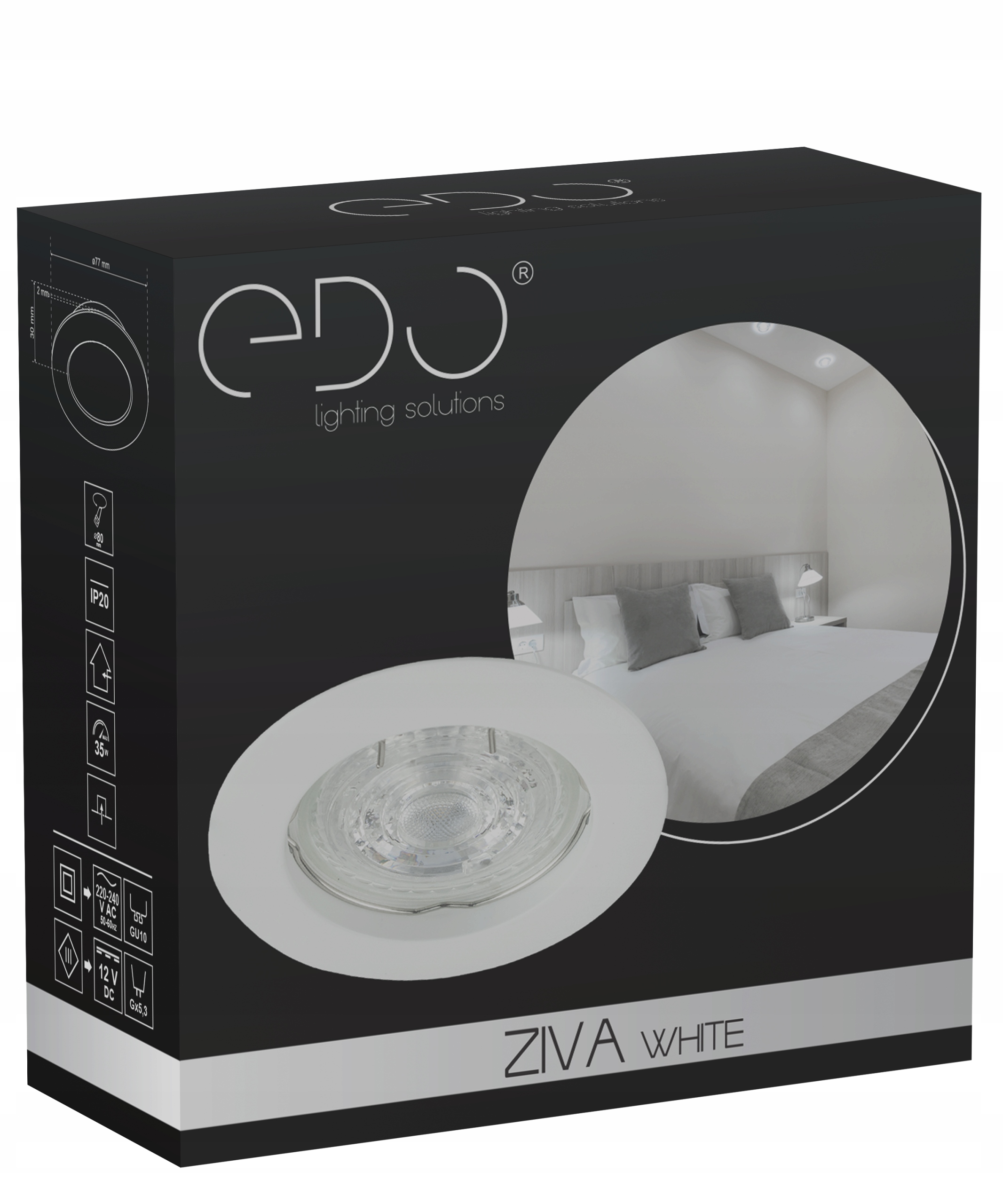 OPRAWA SUFITOWA HALOGENOWA STAŁA BIAŁA OKRĄGŁA Średnica otworu montażowego 65 mm