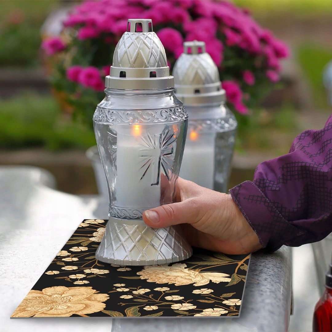 SZKLANA PODSTAWKA POD ZNICZE 60x20cm Piwonie 365c Szerokość produktu 20 cm