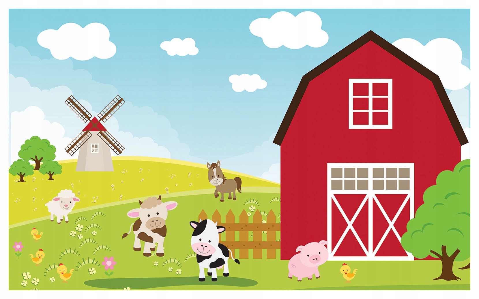 Fototapeta Veselá farma Zvířata Větrný mlýn 200x140 do dětského pokoje lepidlo