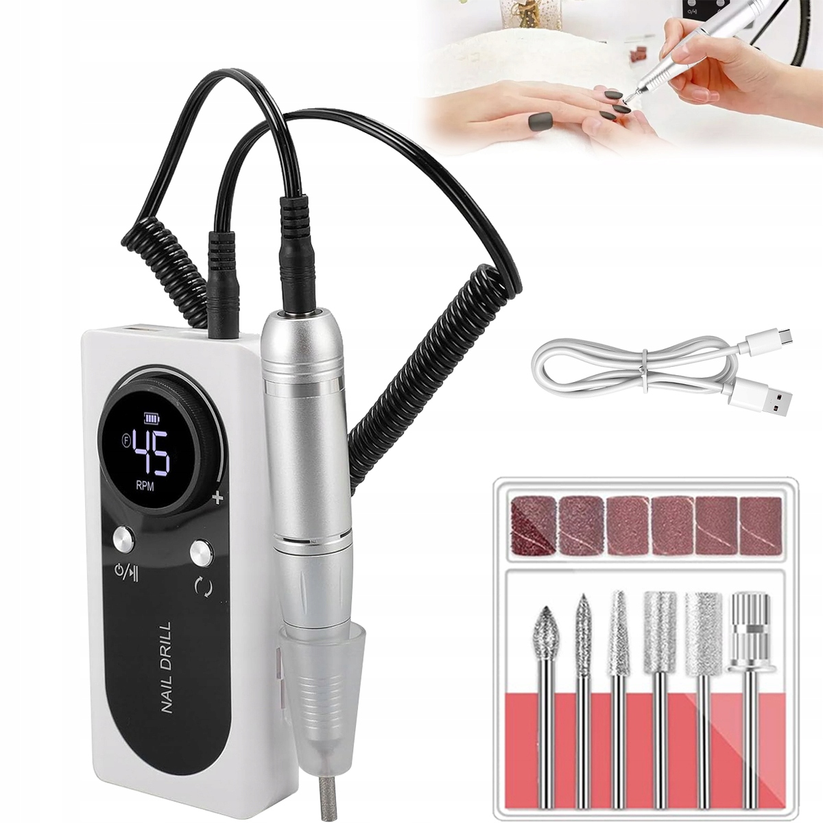 Bruska kosmetická na nehty manikúra pedikúra Bezdrátová Frézy