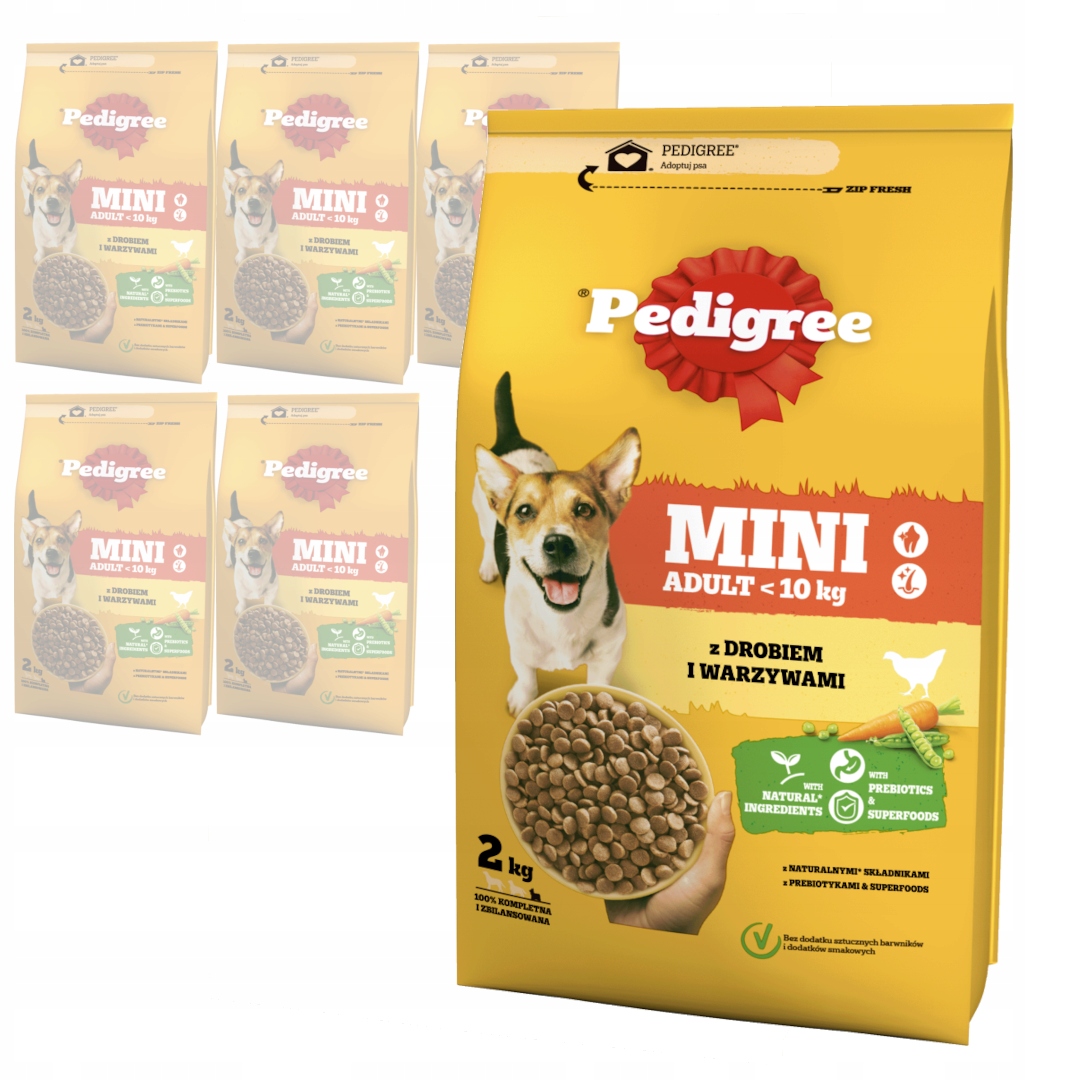 Levně Pedigree Adult Mini 6x2kg Suché Krmivo Drůbež Se Zeleninou Pro Psy Malých Plemen
