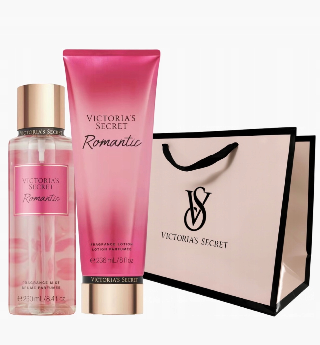 Zestaw Victoria's Secret Romantic mgiełka balsam torebka