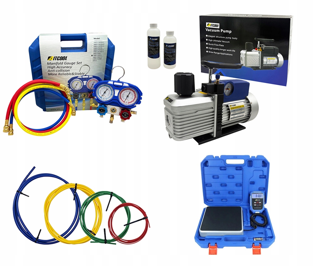 Sada Aitcool VP2200M-SG 283L/min Manometre R32 R410A Náplne Hmotnosť
