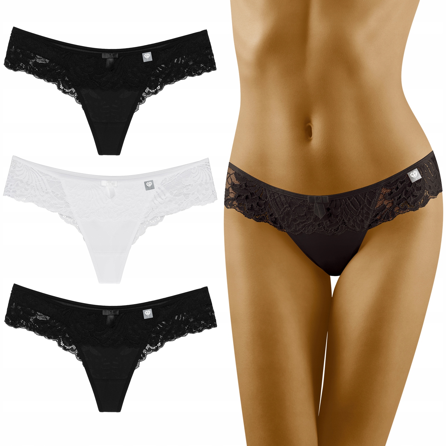 Wolbar 3503 Szorto Tanga Dámské kalhotky 3-balení černá-černá-bílá L