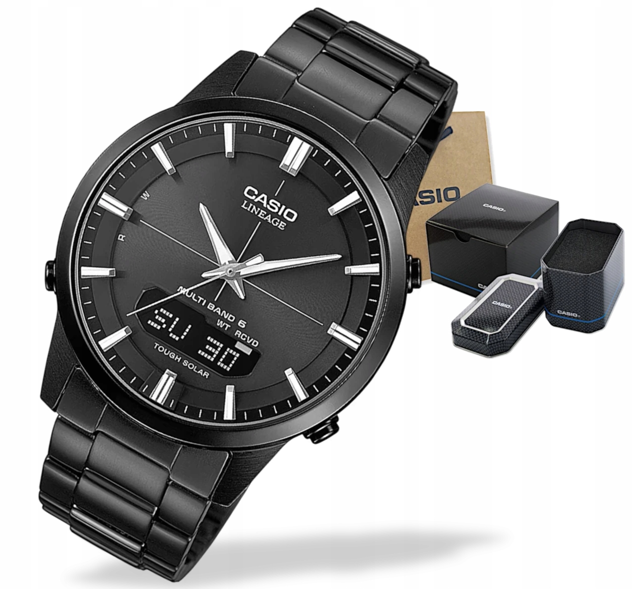 Černá analogově digitální pánské hodinky Casio Waveceptor LCW-M170DB Gravírování