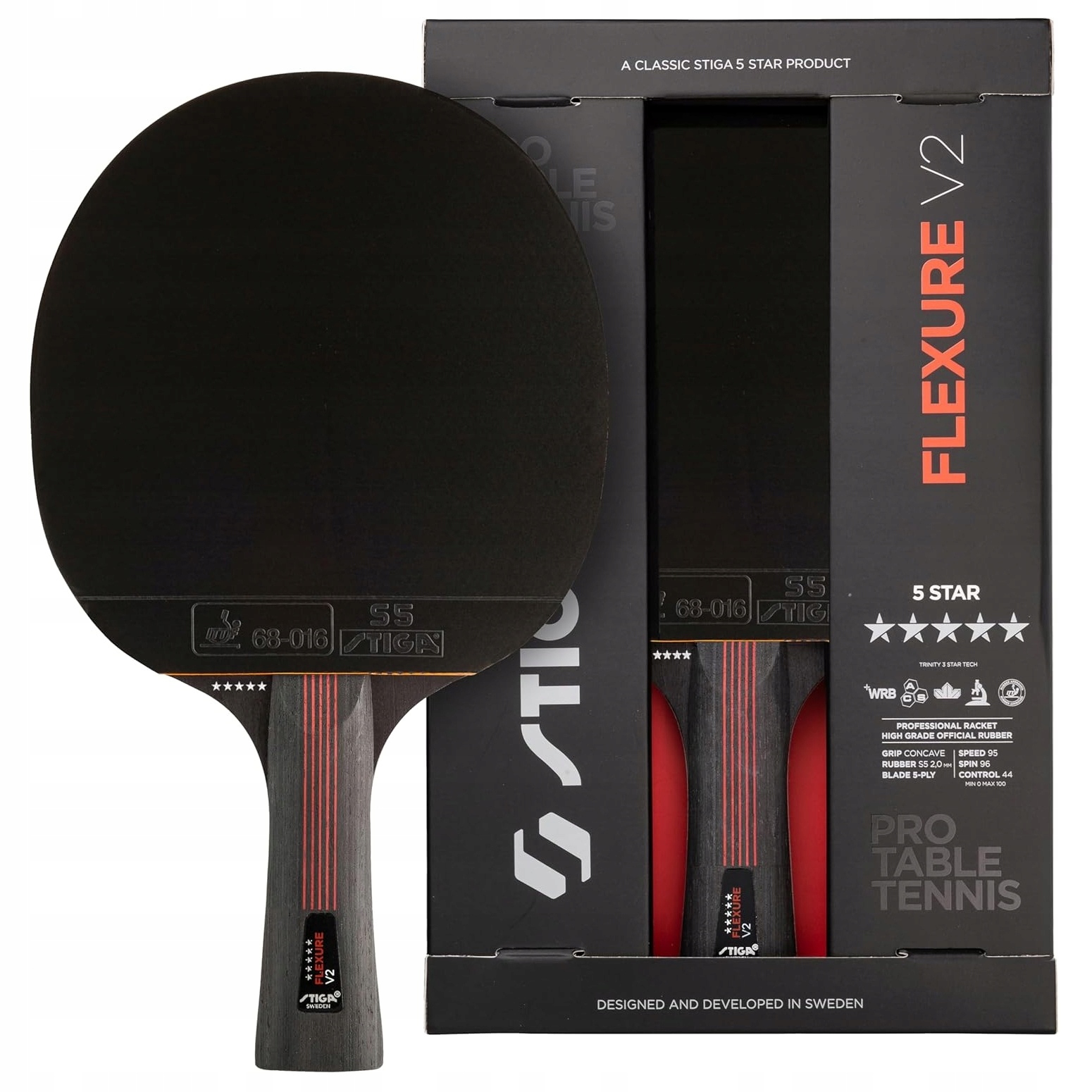 Stiga Flexure V2 Pálka na stolní tenis Certifikát Ittf 5 hvězdiček