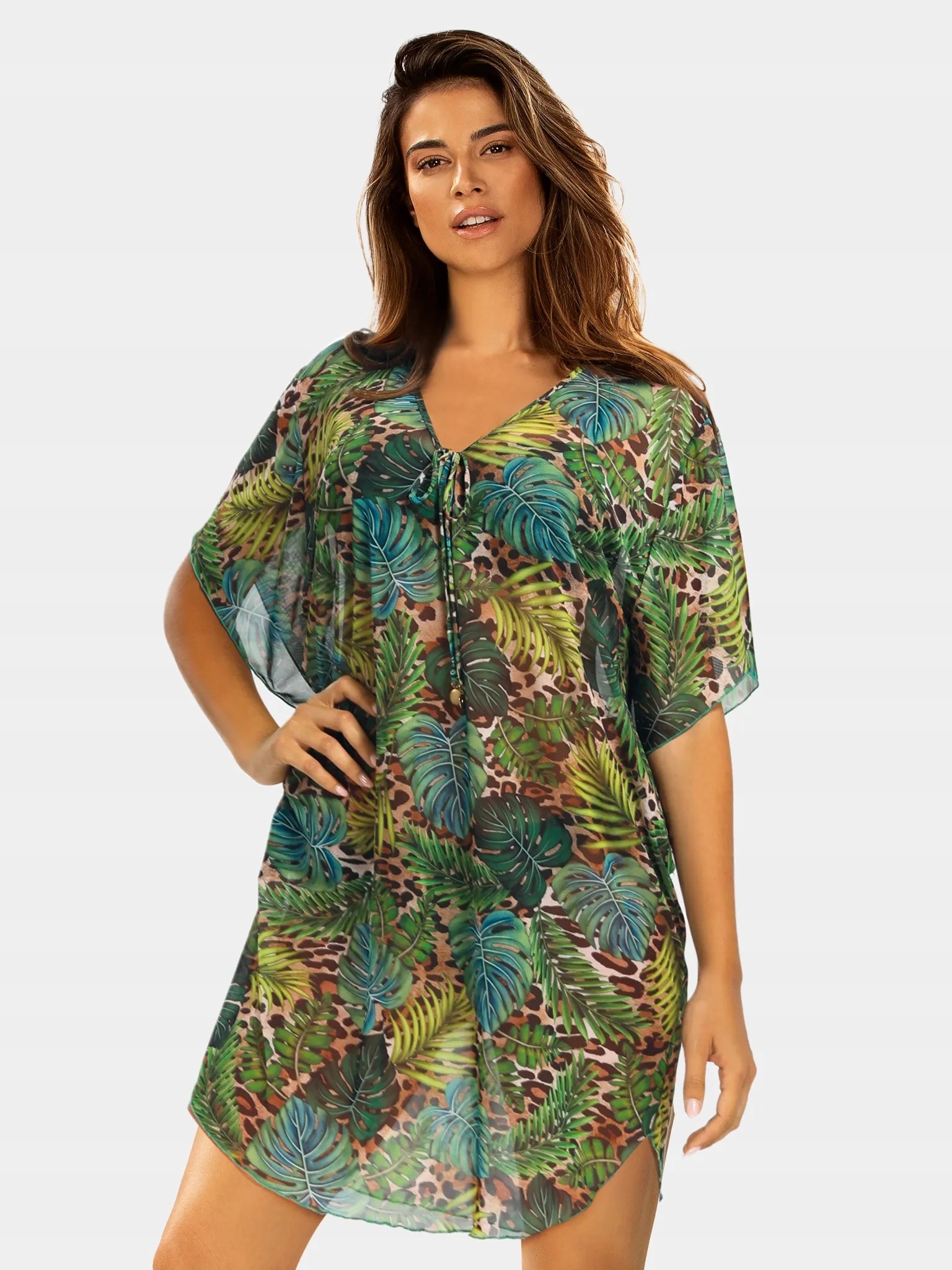 Pohodlná oversize plážová tunika F122A/908 khaki vel. 2L/3XL