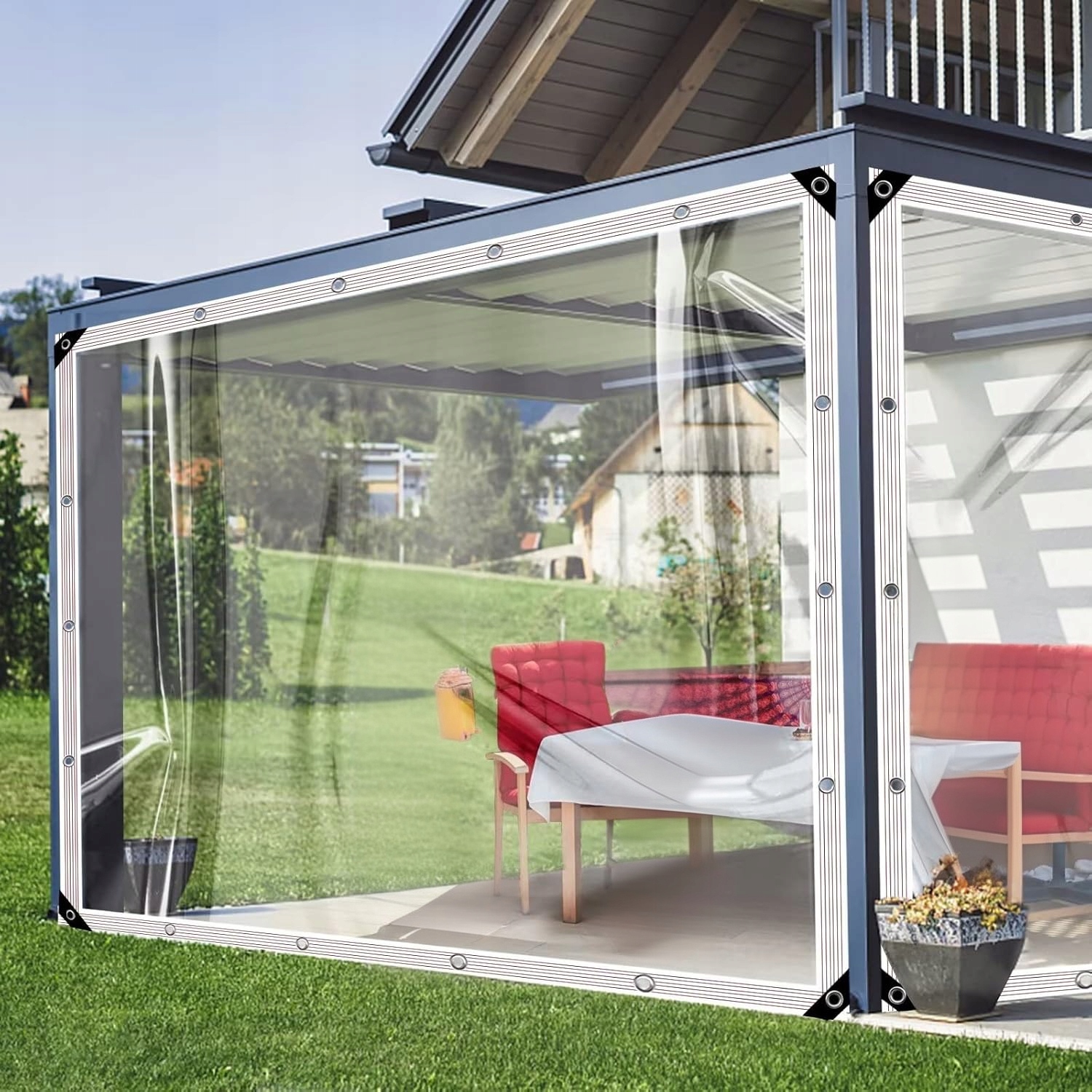 Priehľadná Terasová Záhradná Plachta Vodotesná S Očkami Proti Uv Žiareniu 5X5 M