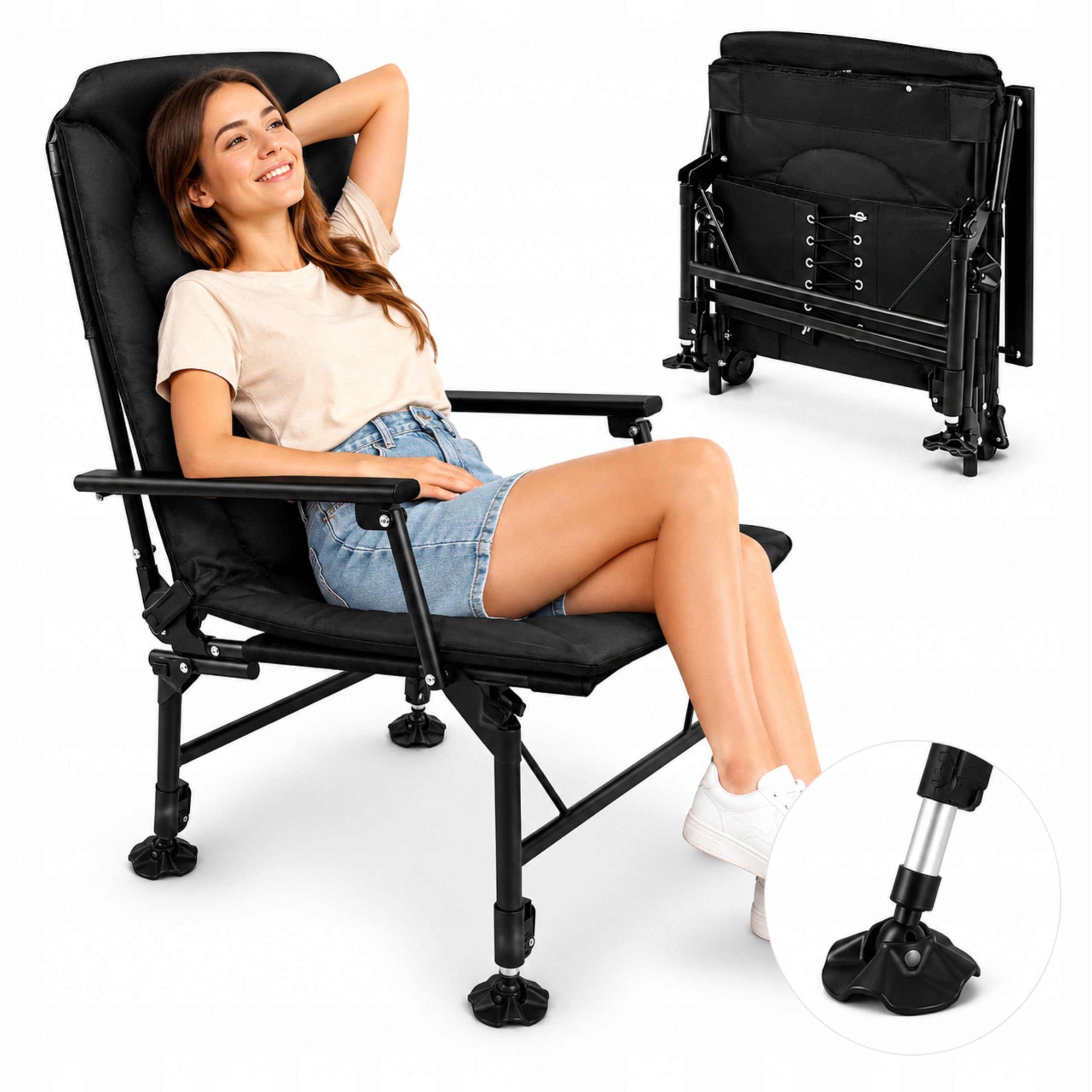Skládací Polohovatelné Rybářské Křeslo S Turistickým Opěradlem 120 Kg Pro Ryby