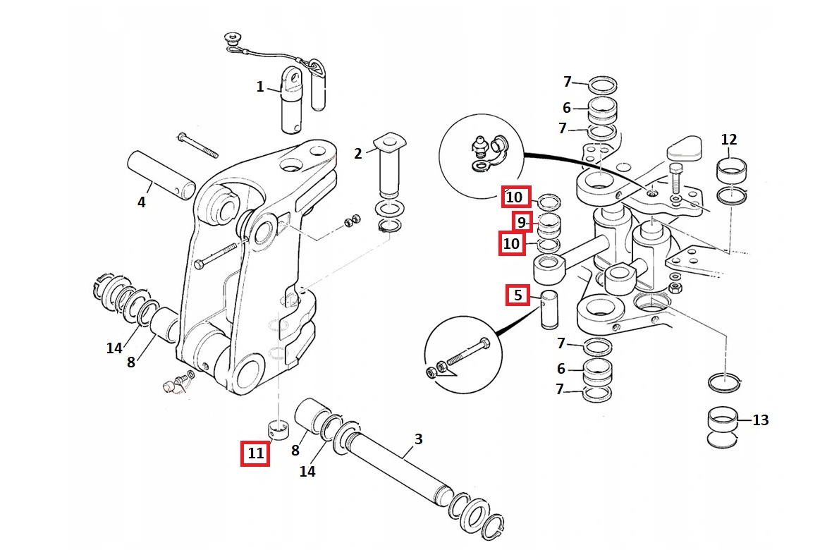 811/90198 - ШТИФТЫ + ВТУЛКИ ПОВОРОТА ЗАДНЕЙ БАБКИ JCB 3CX 4CX