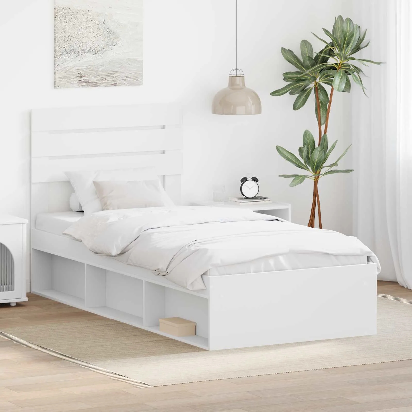 vidaXL Rám postele s čelo Bílá 100 x 200 cm Masivní borové dřevo