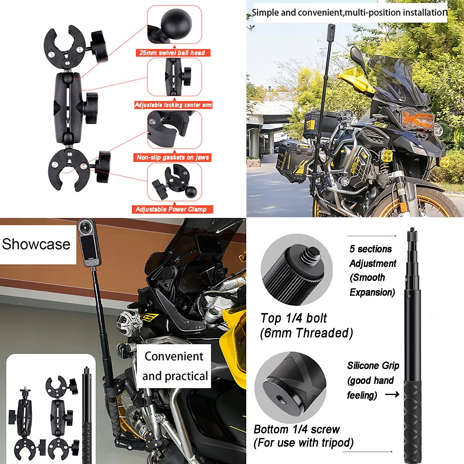 Kamera Motocyklowa Uchwyt 360 Obrotowy Insta360 X4 X3 X2 Stabilny RATSTONE — miniatura 2
