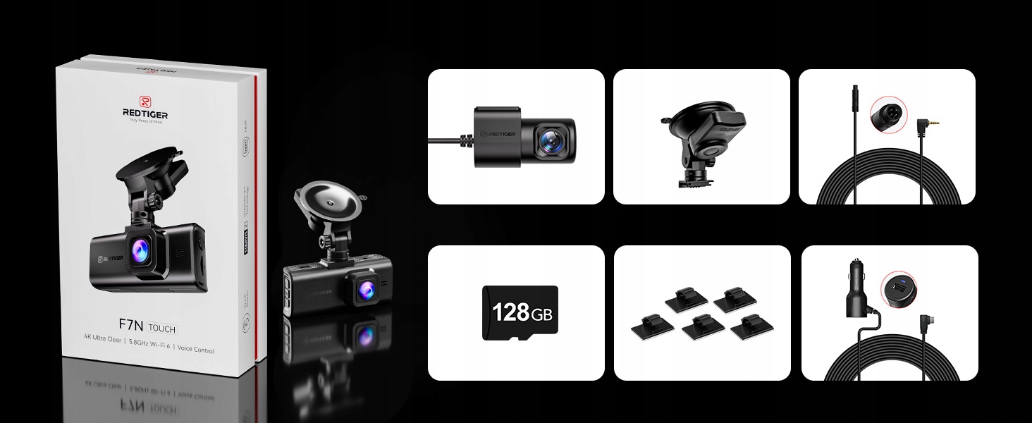 REDTIGER 4K Kamera Samochodowa Przód Tył Dotykowy Ekran GPS WiFi 128GB — miniatura 11