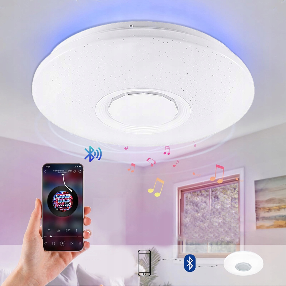 Stropní Svítidlo Rgb S Bluetooth Led Reproduktorem 60 W S Dálkovým Ovládáním Aplikací App