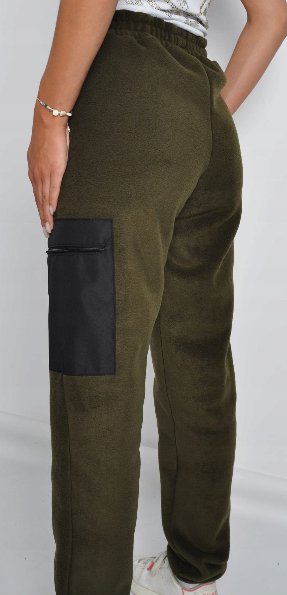 DAMSKIE SPODNIE POLAROWE CIEPLUTKIE CIEMNO ZIELONE S Kolekcja CAŁOROCZNA