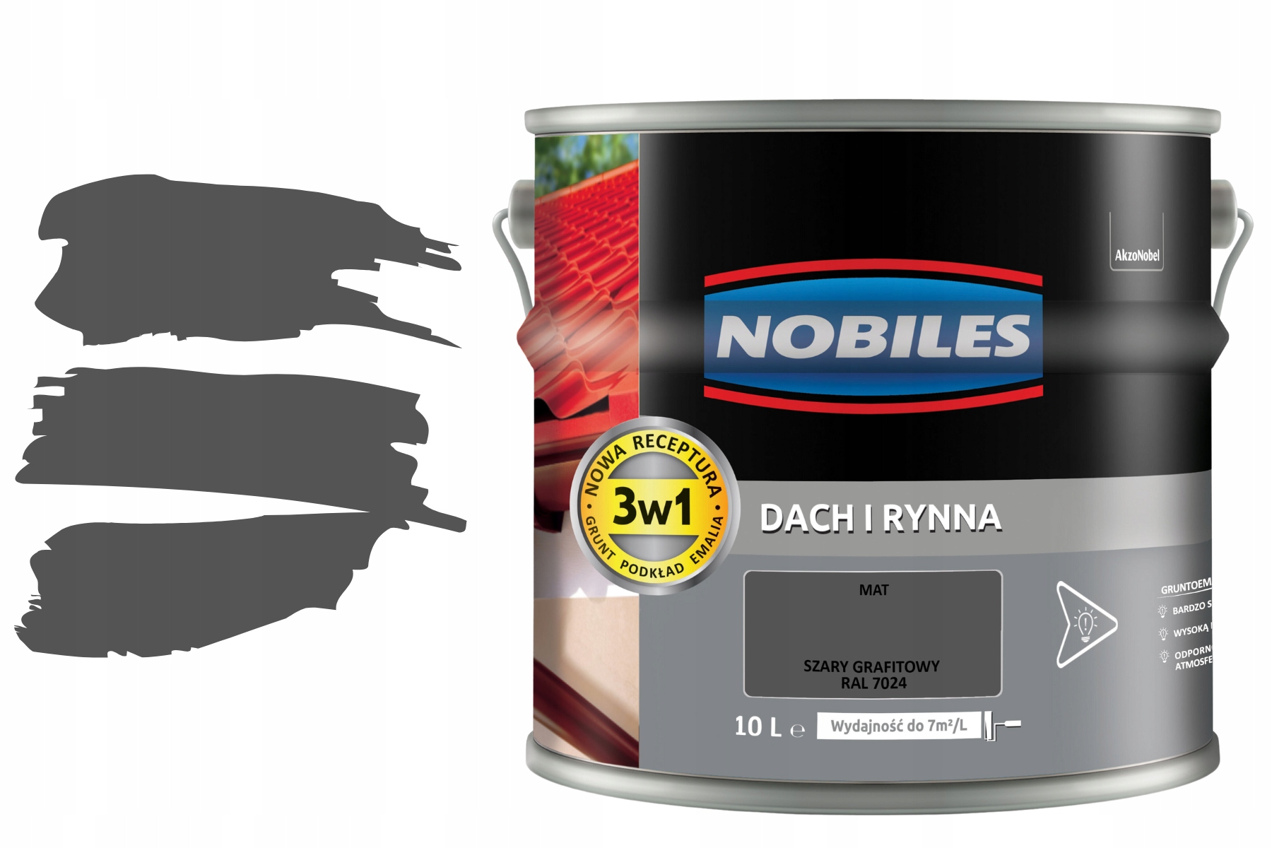 Akrylová farba Strecha a žľab Šedá Grafitová Ral 7024 10 l Nobiles
