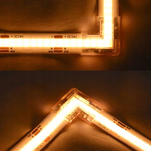 ZŁĄCZKA KĄTOWA ŁĄCZNIK DO TAŚM LED COB 8mm IP20 ZACISKOWA 90° Kolor przezroczysty