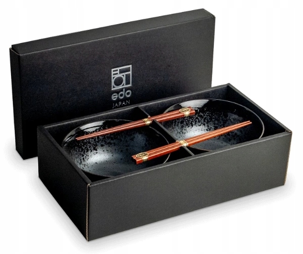 Sada misek na udon, černo-šedý ramen, 4 prvky Edo Japan