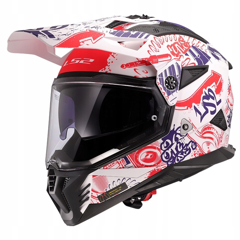 Prilba LS2 MX702 Pioneer II Fantasy enduro cross off-road, biela, červená, modrá, veľkosť M