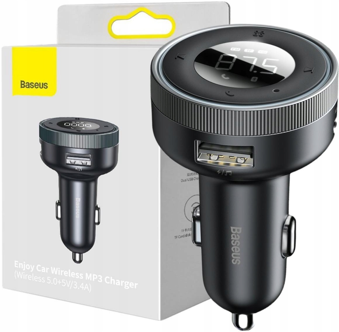 Baseus ŁADOWARKA SAMOCHODOWA TRANSMITER FM Bluetooth 5.0 QC 3.0 microSD