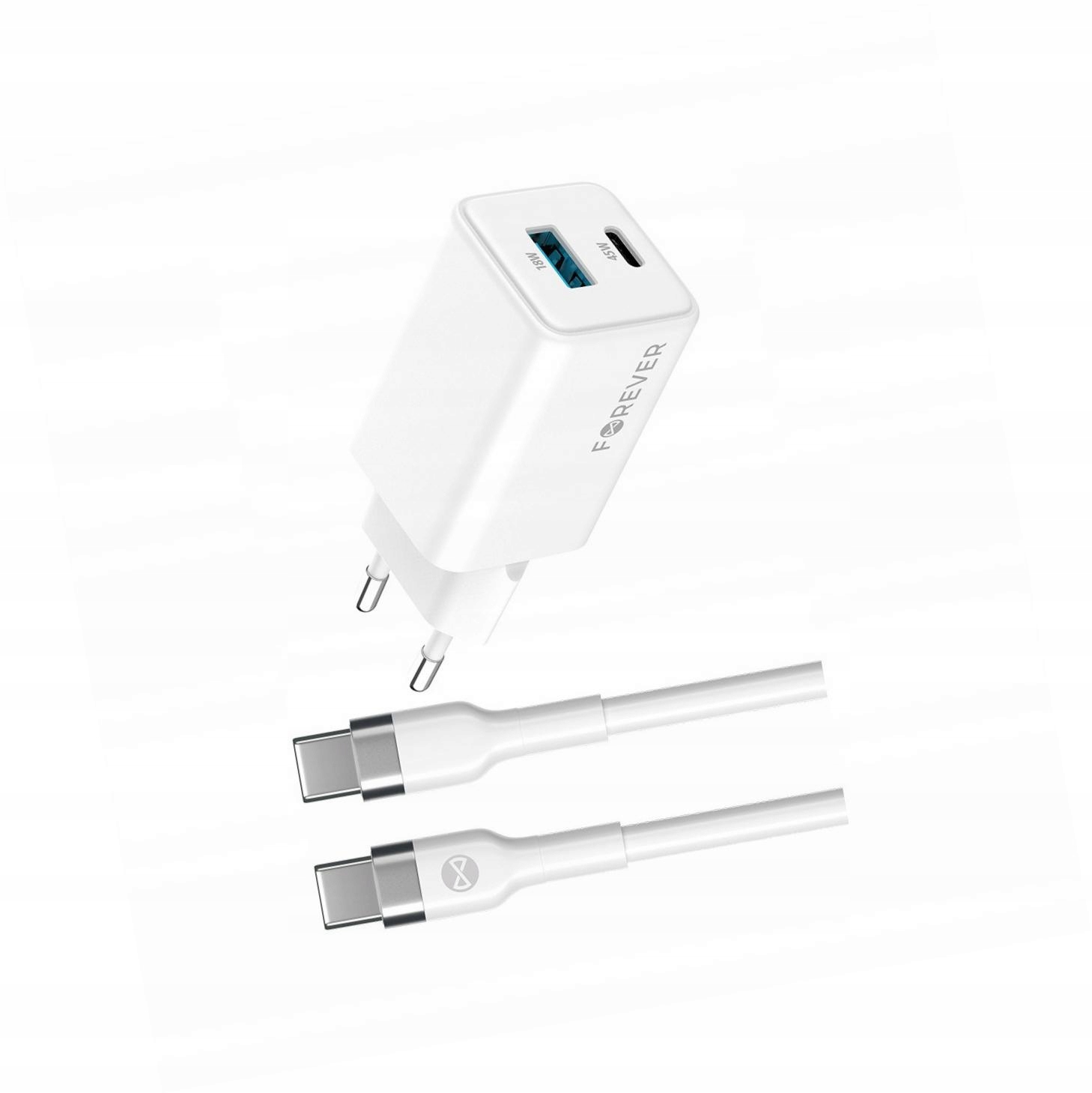 Szybka ładowarka GaN 45W 2 wejścia Usb i Usb-c z kablem do iPhone 15 Plus
