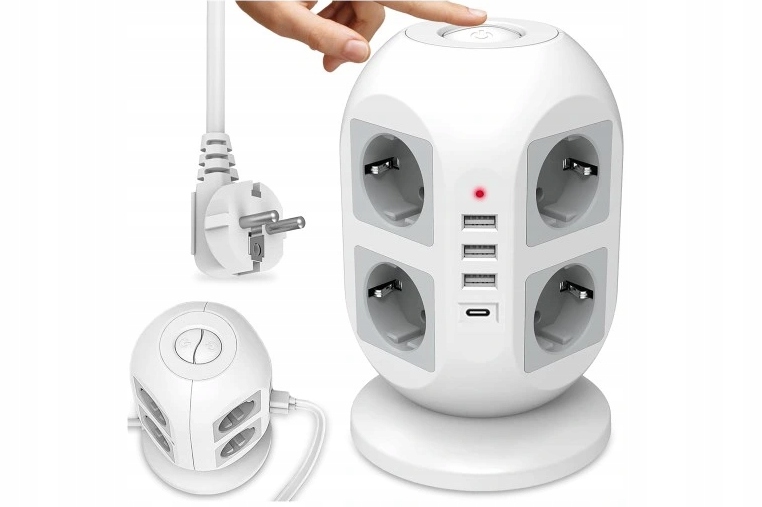 Zásuvková Lišta Vertikální Věž 8 Zásuvek 4USB 1,8 M Prodlužovací Rozbočovač