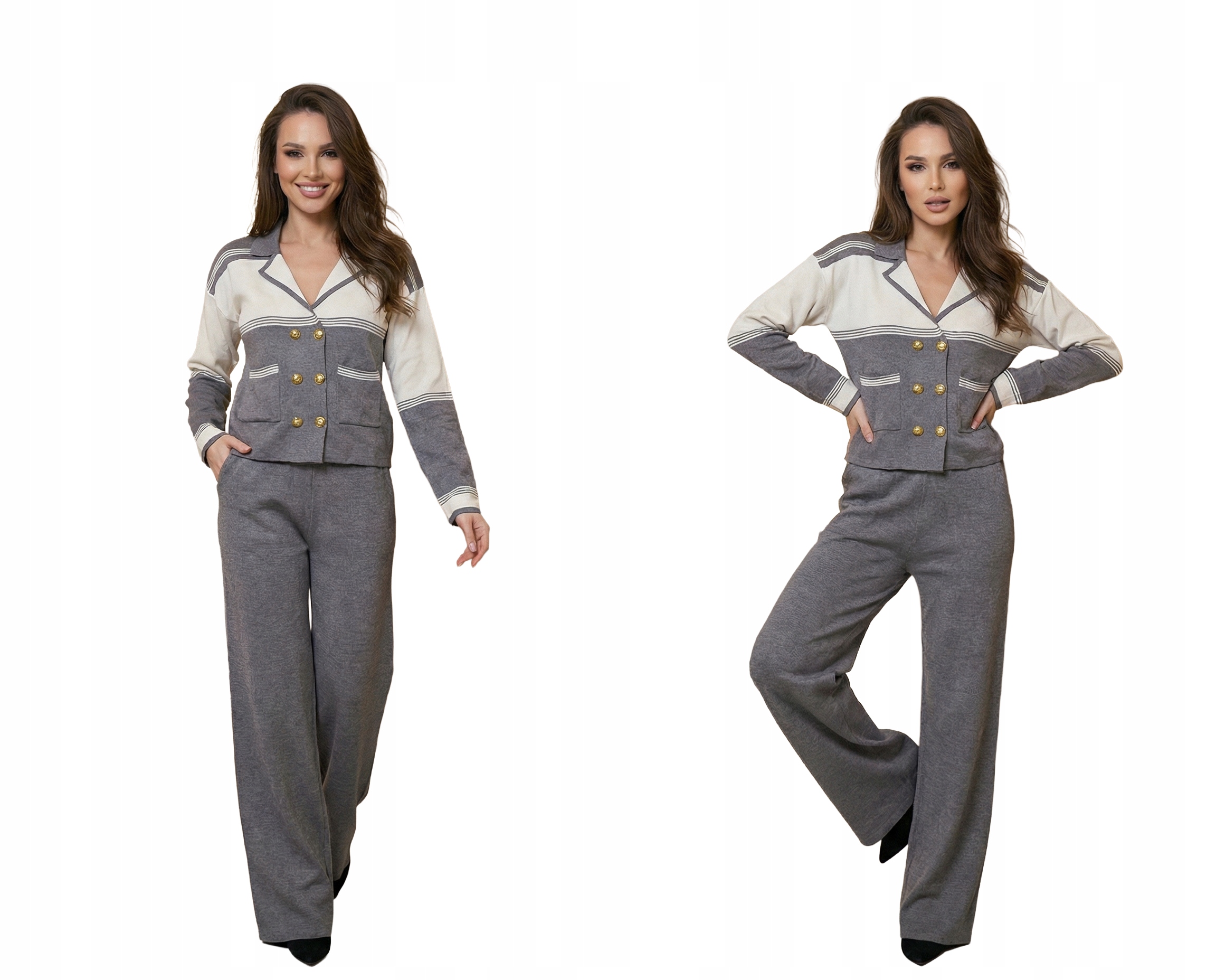 Elegantní Prémiový Svetrový Komplet, Módní Kalhoty, Pohodlný Kardigan, Šedá Barva