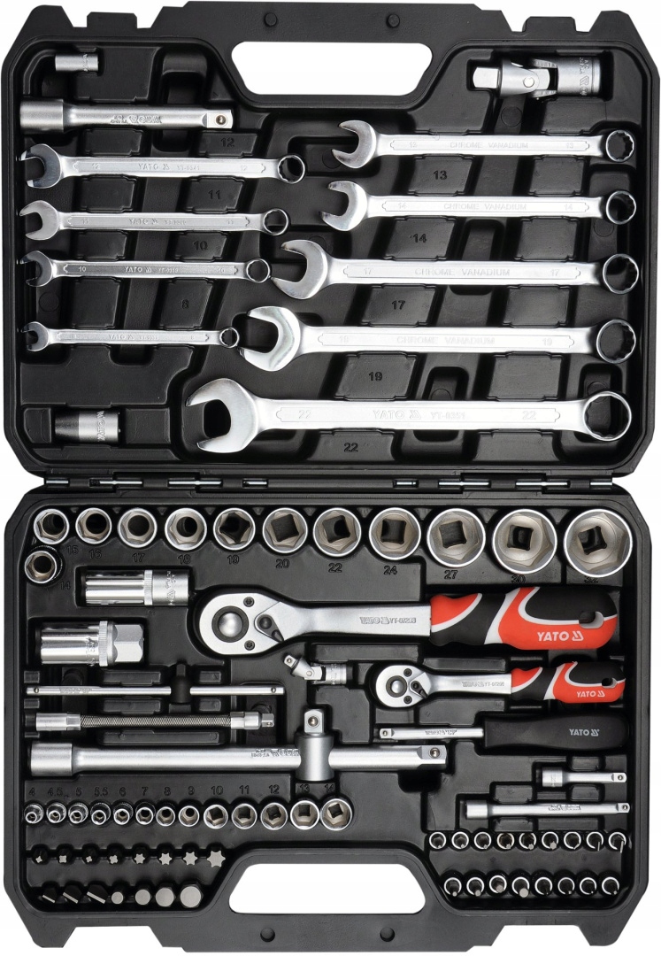 ZESTAW NARZĘDZI KLUCZY PLASKO - OCZKOWYCH NASADEK BITÓW 82 ELEMENTÓW YATO Stan opakowania oryginalne