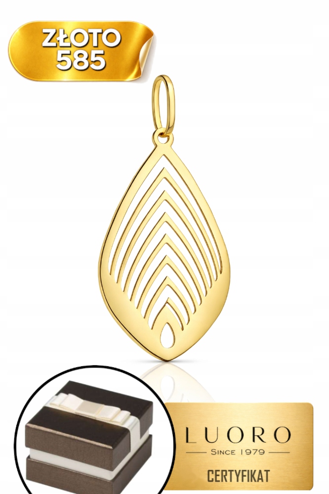 Přívěsek Zlatý 585 14K Ažurový List Žluté Zlato 3 CM Elegantní