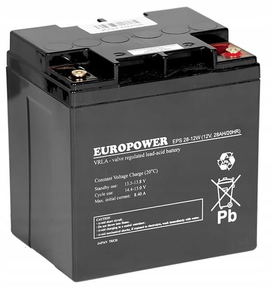 Akumulator bateria Agm Vrla Europower Eps 12W 28Ah Centrala P.poż EPS28 12V