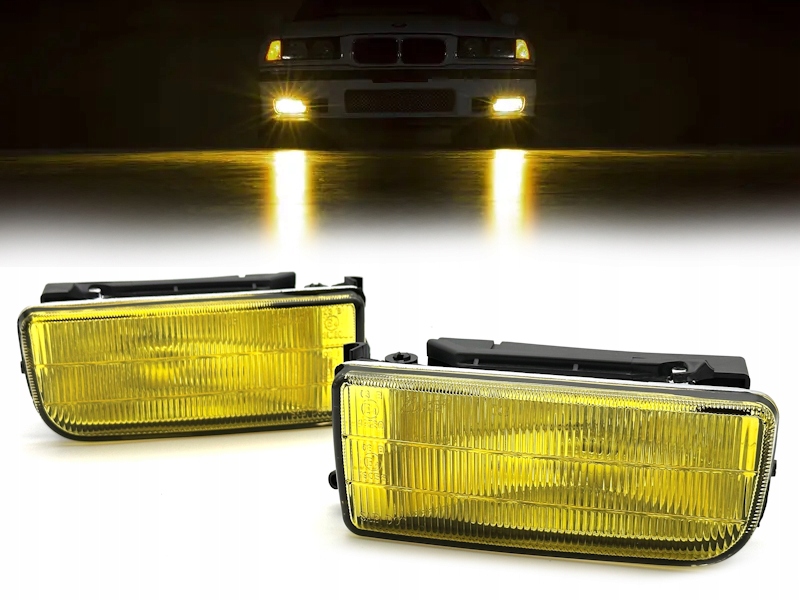 Žluté halogeny Bmw 3 E36 1991-1998 s montážním rámečkem a regulací, žlutá barva