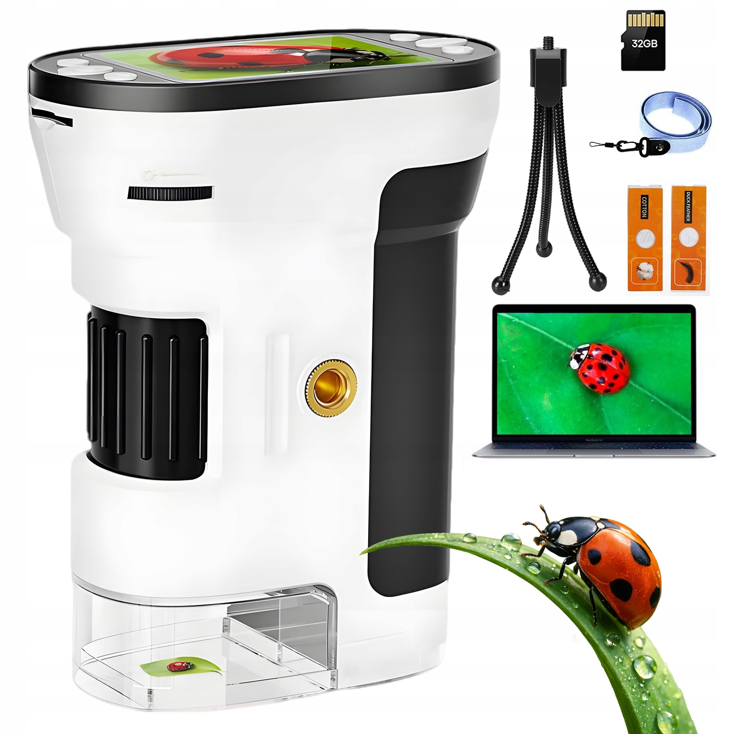 Elektronický Mikroskop S Displejem 2 Palce 1000 X 32 Gb Karta Baterie