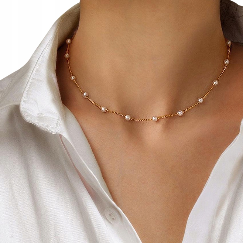 

Naszyjnik Złoty Perły Łańcuszek Celebrytka Choker
