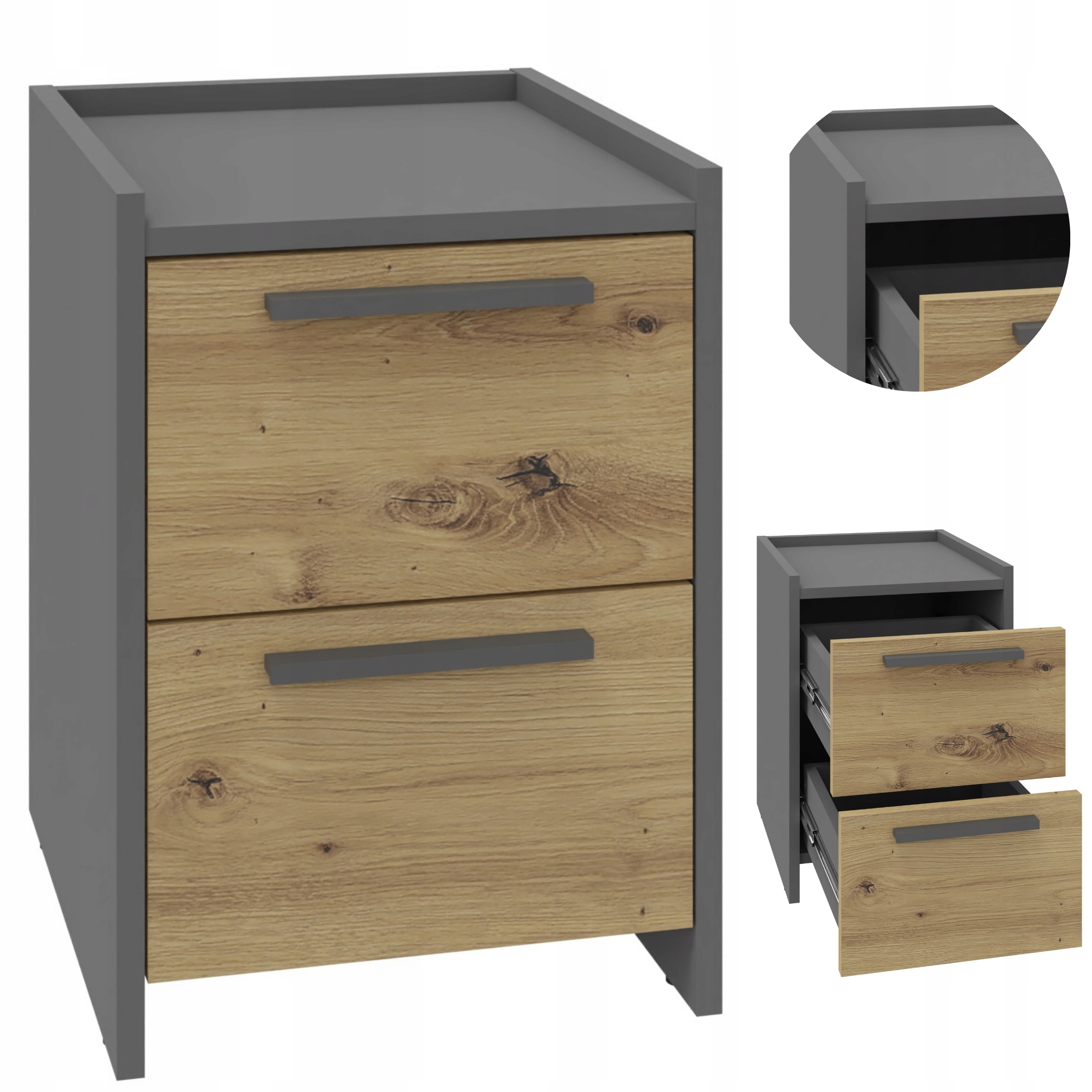 Nočná skrinka Altivo 2SW dub artisan-antracit nočný stolík 2 zásuvky komoda