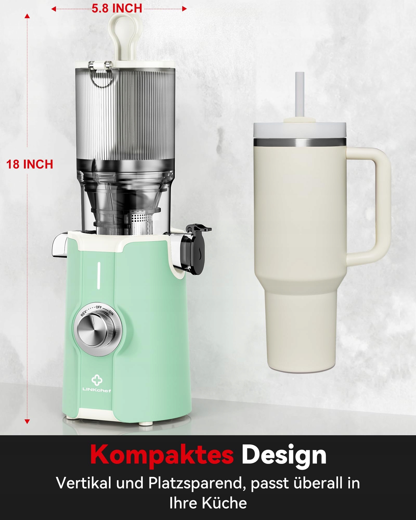 LINKCHEF Wolnoobrotowa Sokowirówka Do Warzyw i Owoców BPA Free 200W 1.2L — miniatura 7