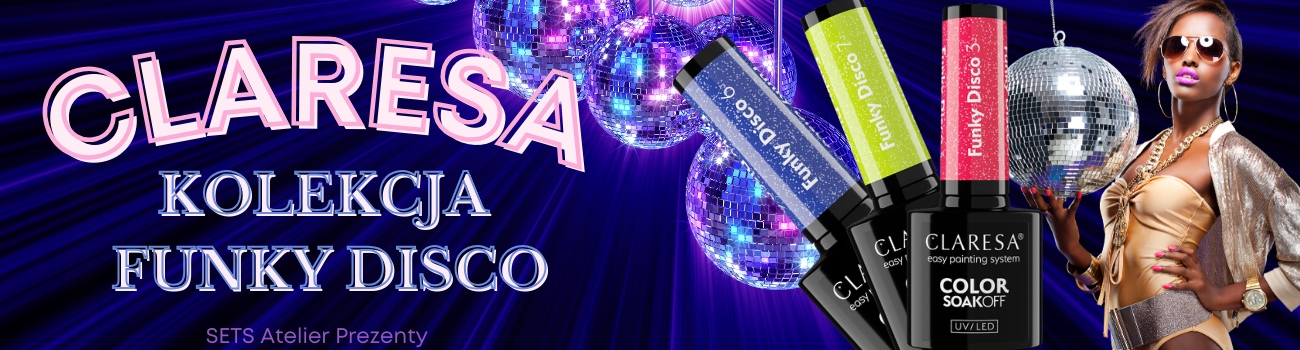 CLARESA FUNKY DISCO 3 KORALOWY RÓŻ NEON Z DROBINKAMI CORAL TWIST Kolekcja Funky Disco