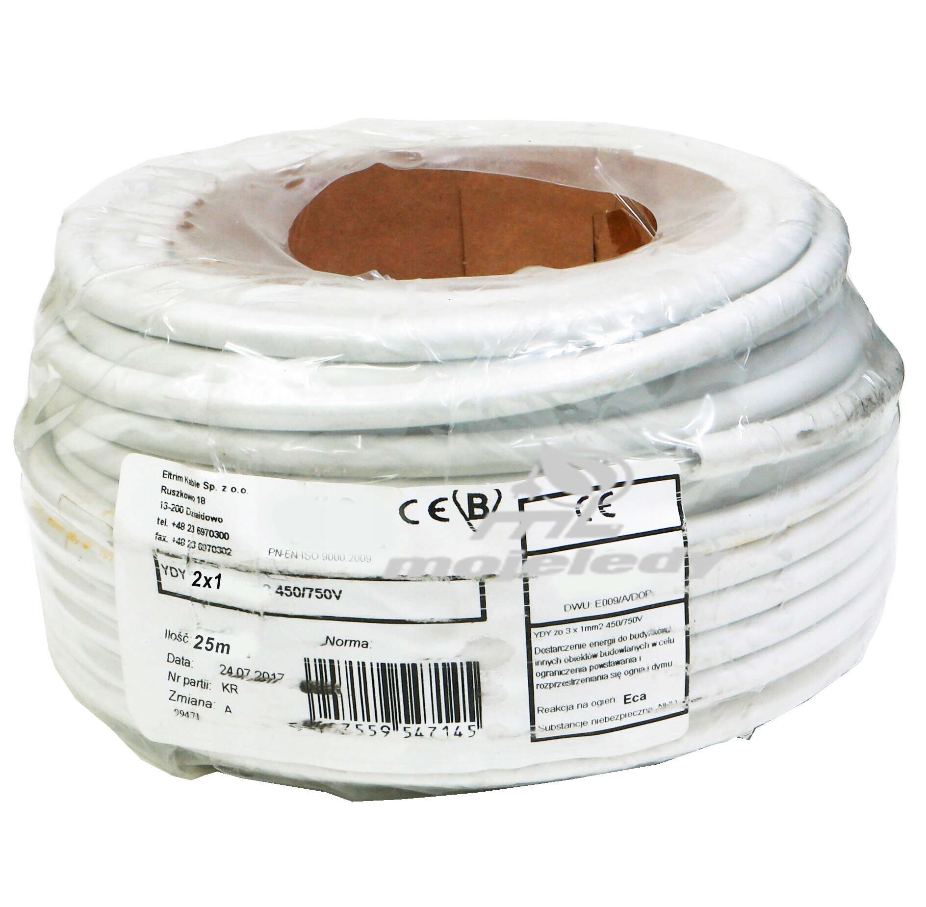 25 m kabel Ydy kulatý 2x1 mm 450/750 V drát Cu 2x1 hotový úsek 25 m